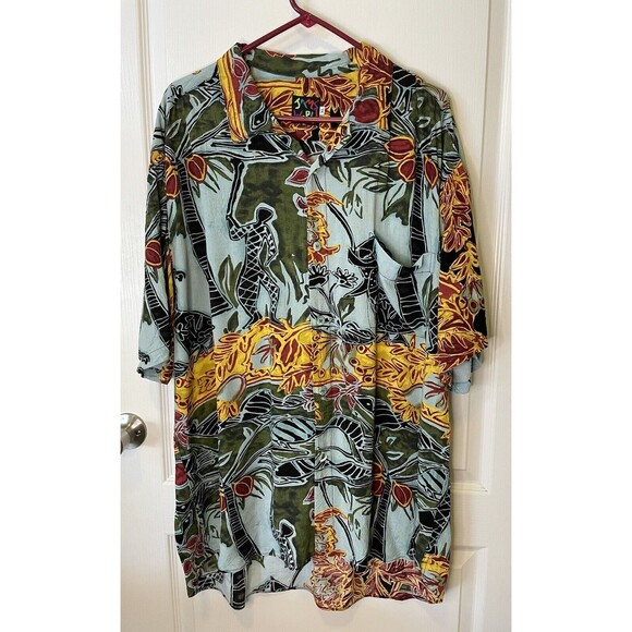Vintage Jams World Hawaiian Tropical Island Native People Short Sleeves Shirt XL
